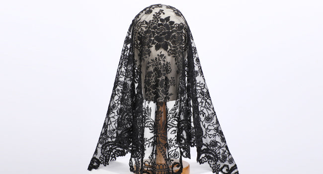 BOZIDOL Triangle Chapel Veil Spanish Lace Floral Mantilla Veils Wrap Shawl Mass Head Covering For Women