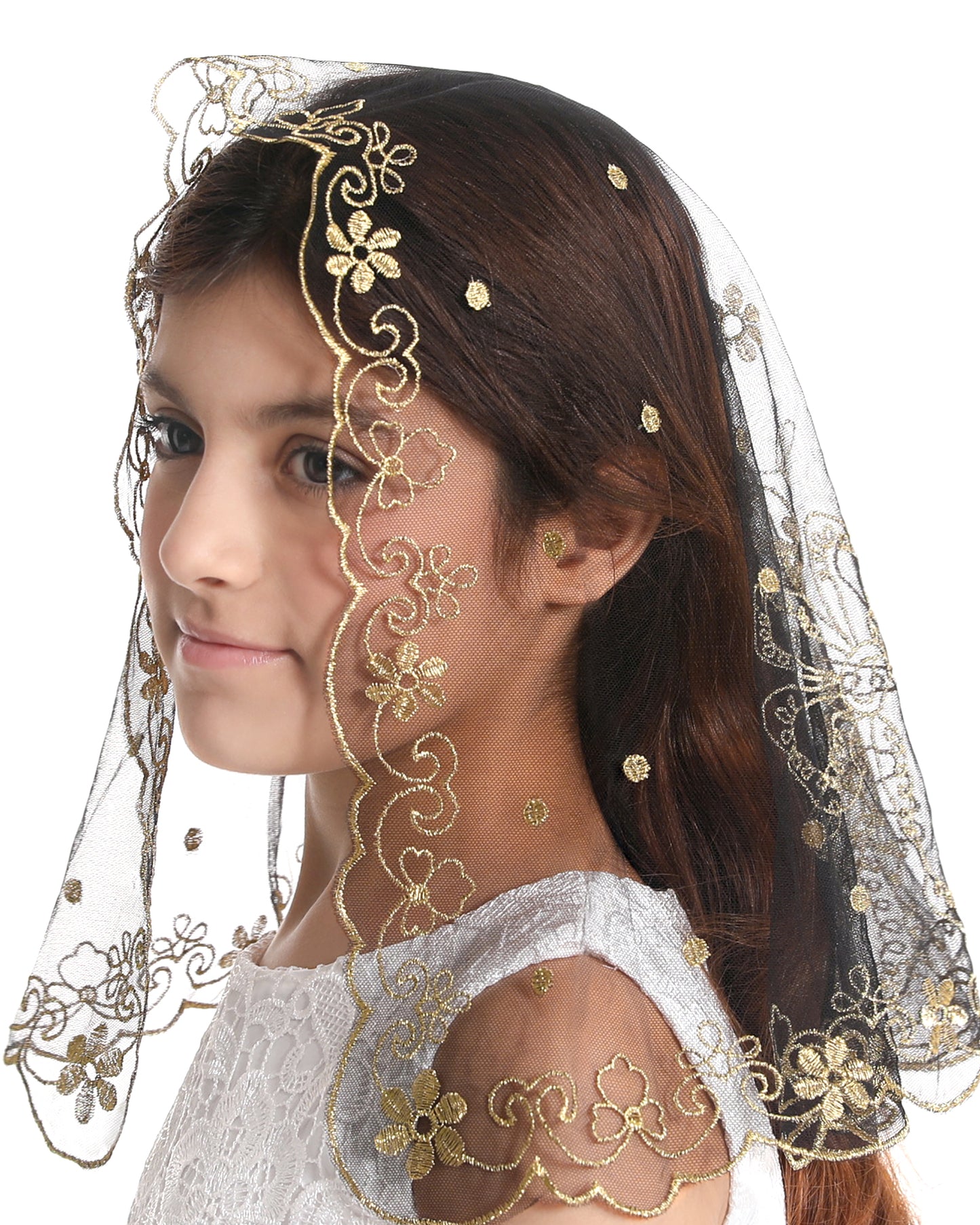 Bozidol Girls Catholic Veil Church Baptism Head Covering Chapel Lace First Communion Veil for Kid (Green)