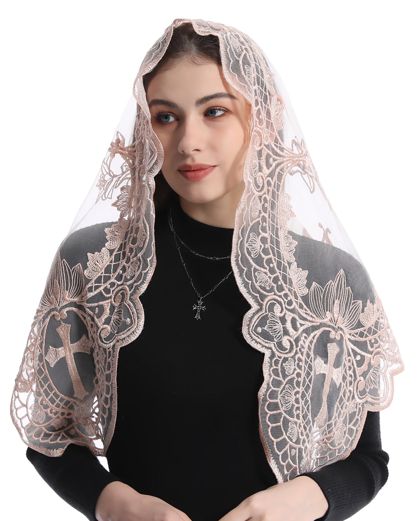 BOZIDOL White Triangle Veil -Lace Mantilla Catholic Church Chapel Veil Head Covering Latin Mass For Women