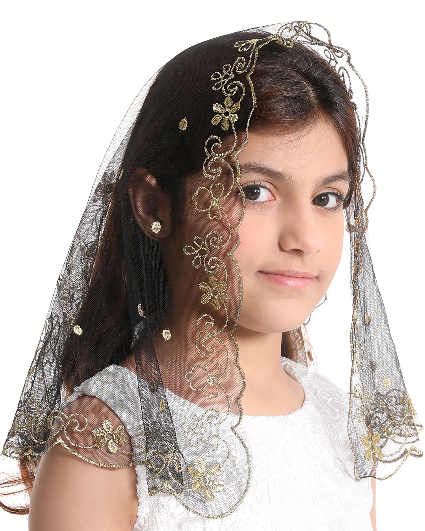 Bozidol Girls Catholic Veil Church Baptism Head Covering Chapel Lace First Communion Veil for Kid (Green)