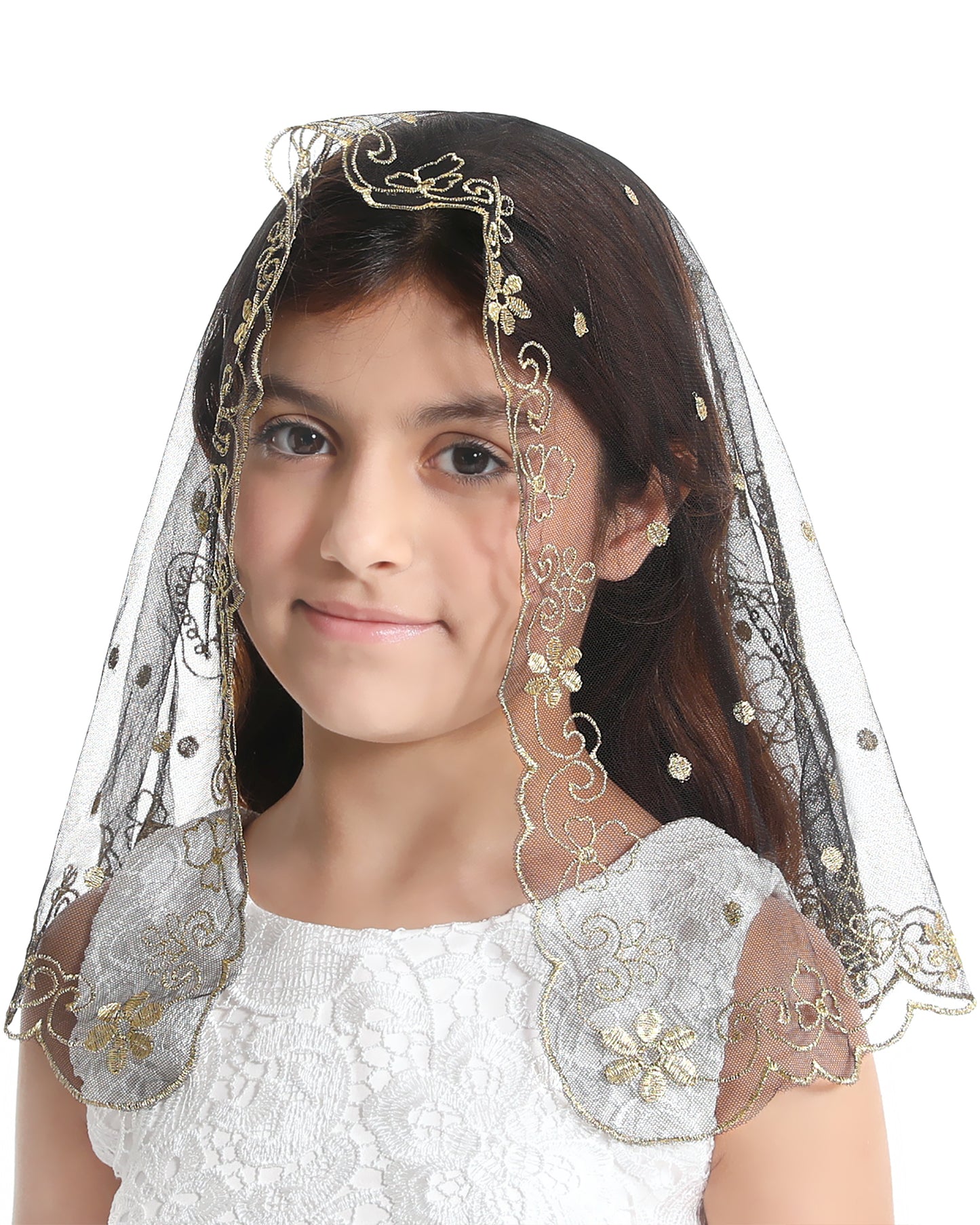 Bozidol Girls Catholic Veil Church Baptism Head Covering Chapel Lace First Communion Veil for Kid (Green)