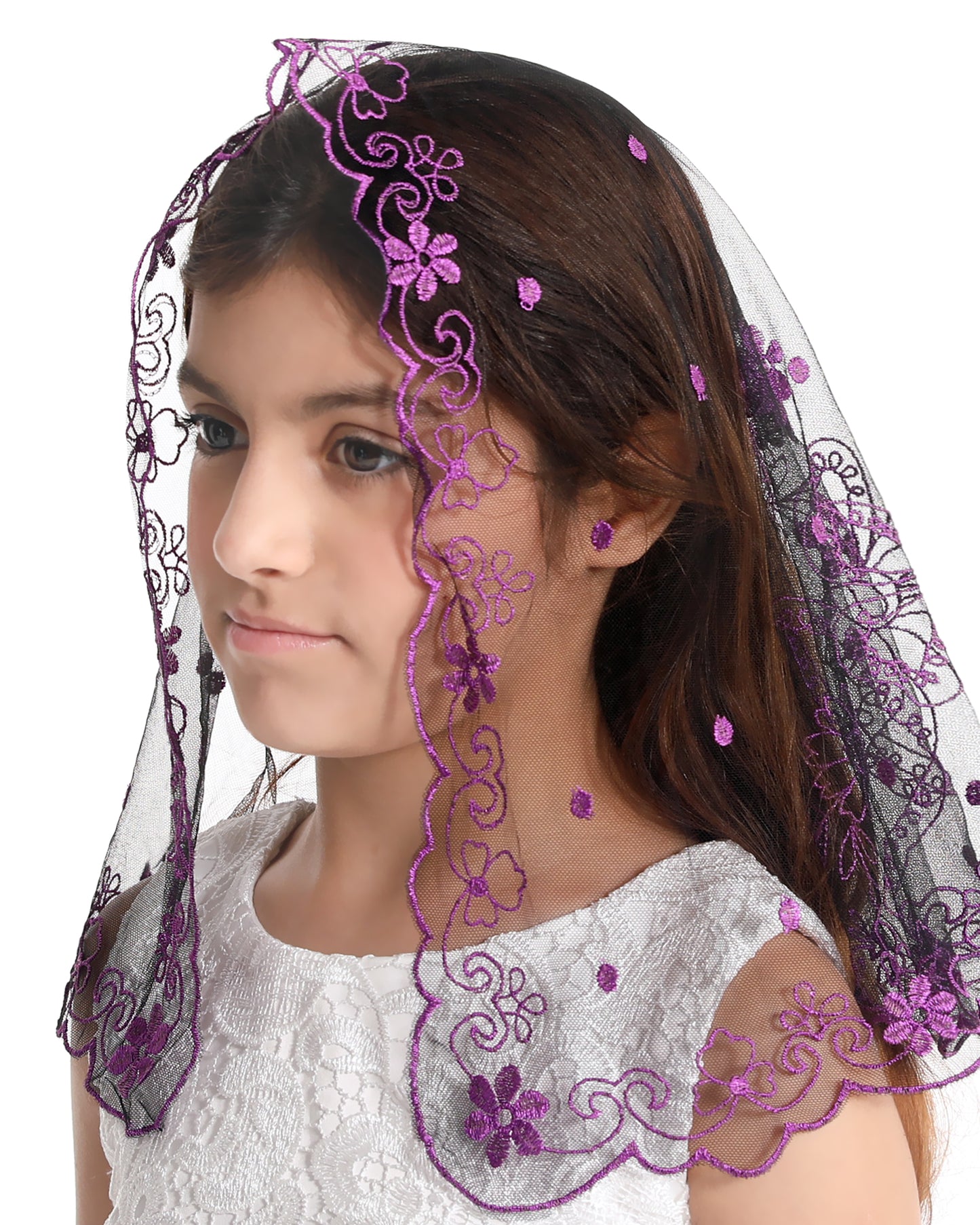 Bozidol Girls Catholic Veil Church Baptism Head Covering Chapel Lace First Communion Veil for Kid (Green)