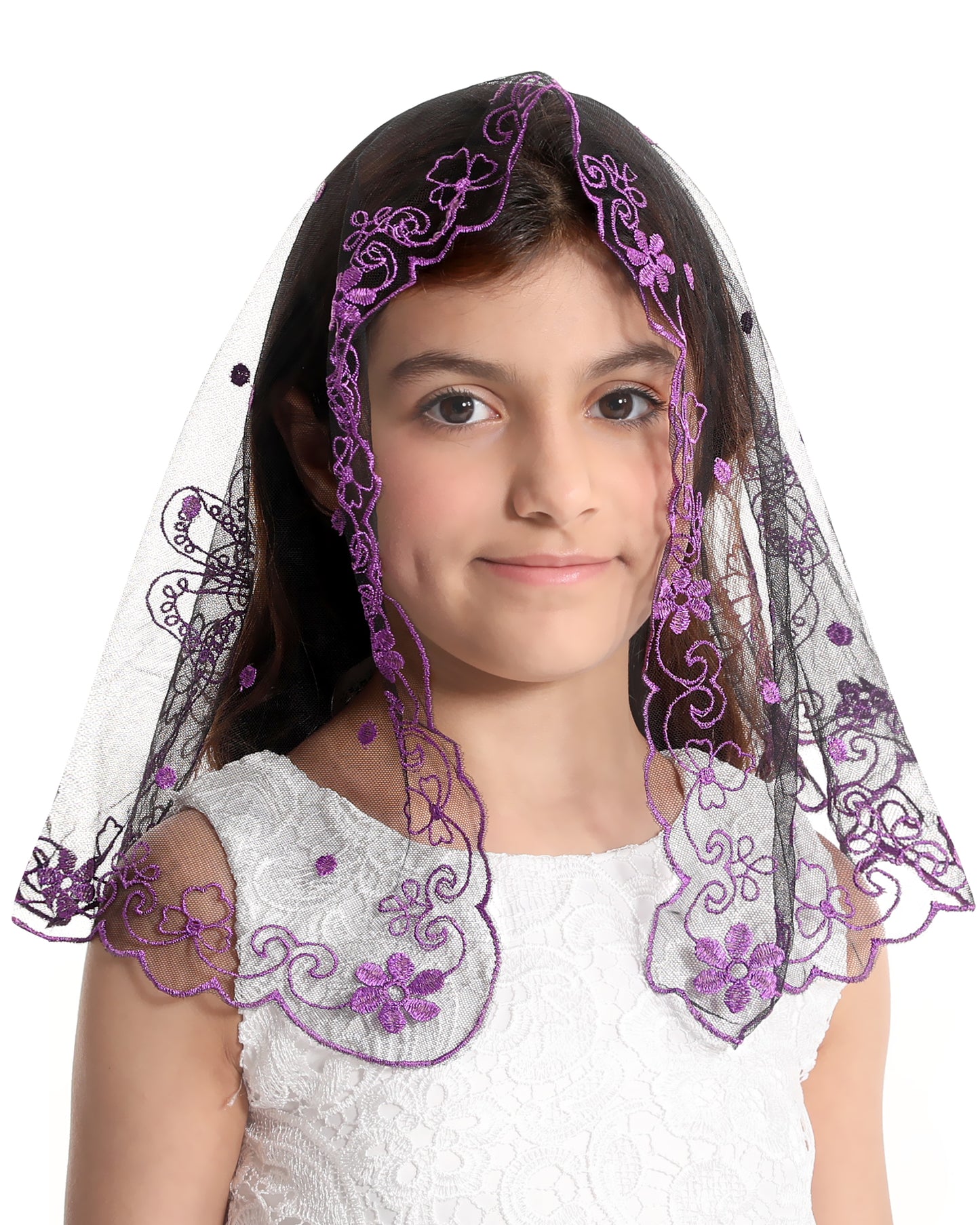 Bozidol Girls Catholic Veil Church Baptism Head Covering Chapel Lace First Communion Veil for Kid (Green)