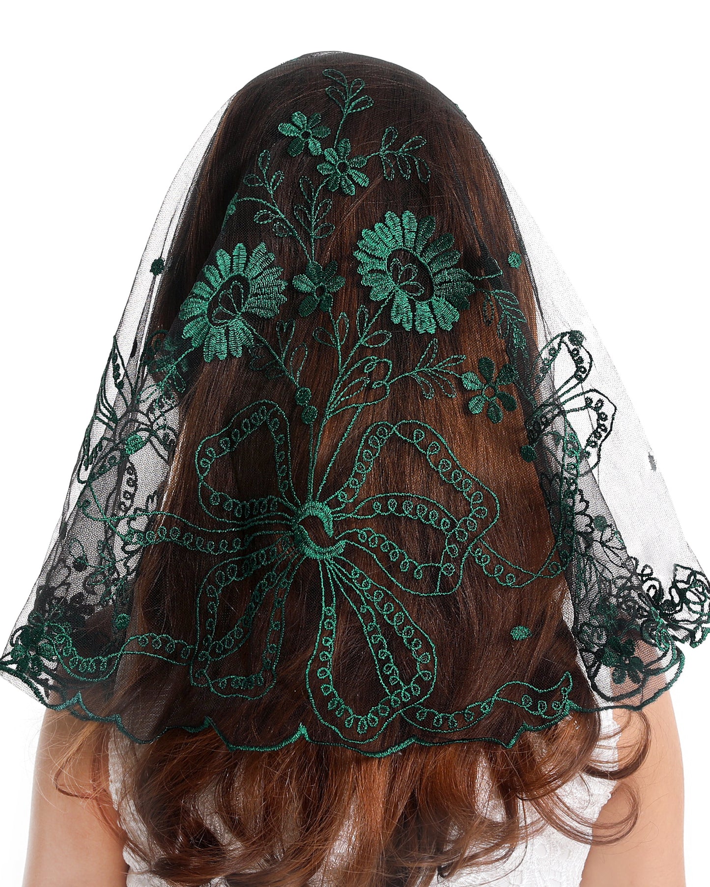 Bozidol Girls Catholic Veil Church Baptism Head Covering Chapel Lace First Communion Veil for Kid (Green)