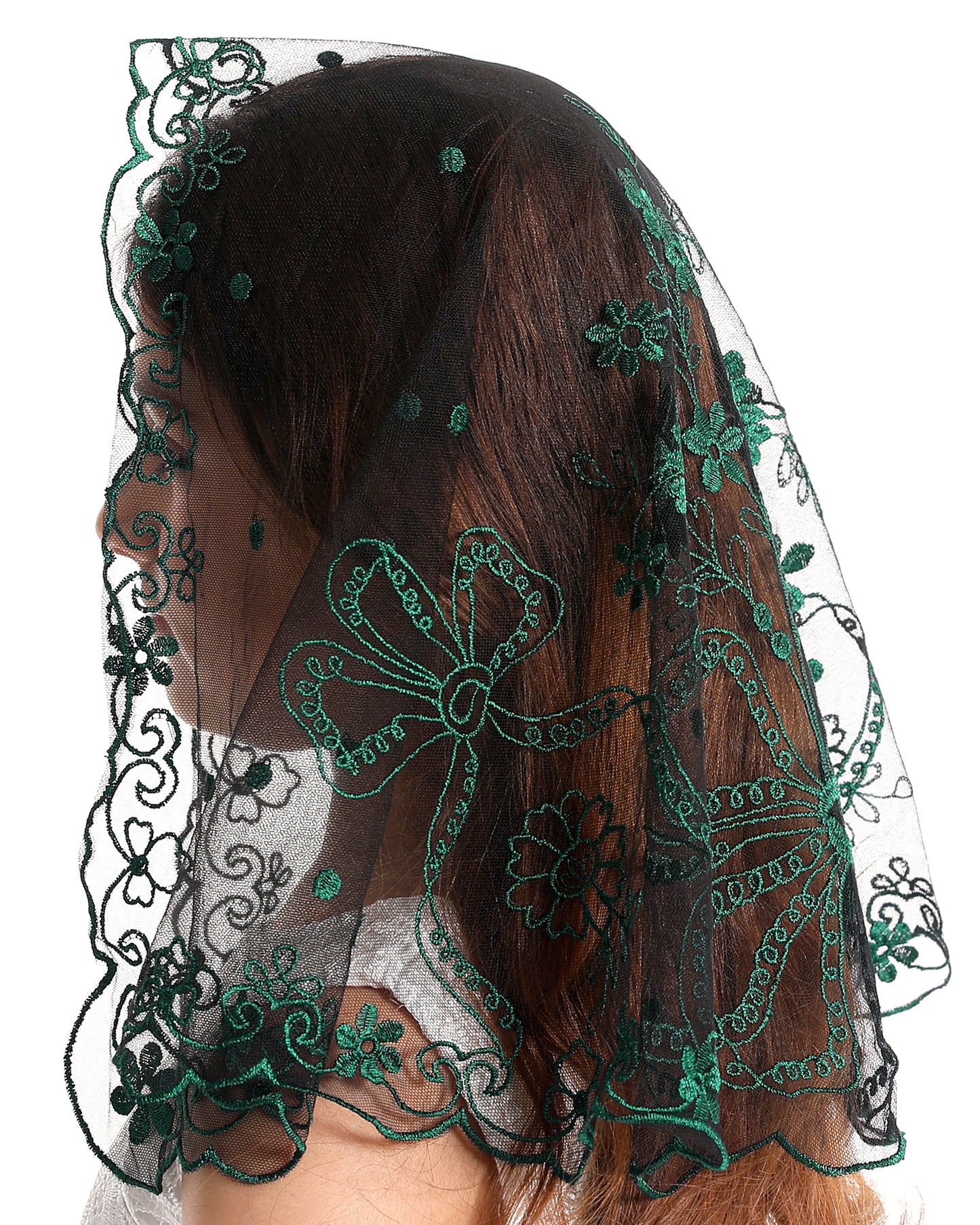 Bozidol Girls Catholic Veil Church Baptism Head Covering Chapel Lace First Communion Veil for Kid (Green)