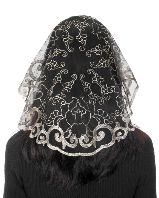 Bozidol Round Christian Peony Veil - Round Christian Lady's Veil is Embroidered with Peonies Rich and Elegant