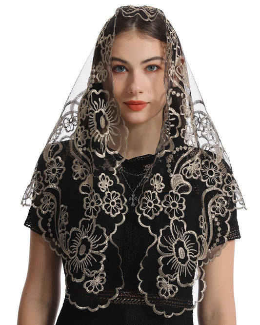Bozidol Triangle Mantilla Church Veil - Cross Camellia Embroidered Wedding Bridal Veil Accessories
