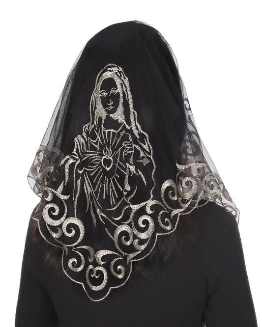 Bozidol Triangle Catholic Church Veil - Cross Embroidery Latin Mass Scarf Church Lace Veil with Gift Box