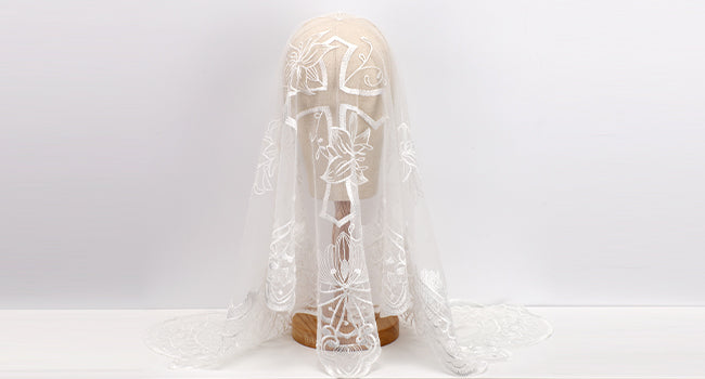 BOZIDOL White Triangle Veil -Lace Mantilla Catholic Church Chapel Veil Head Covering Latin Mass For Women