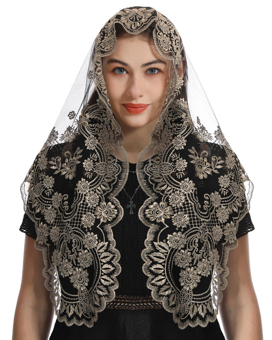 Bozidol Triangle Lace Chapel Veils - Madonna Camellia Embroidered Head Covering for women