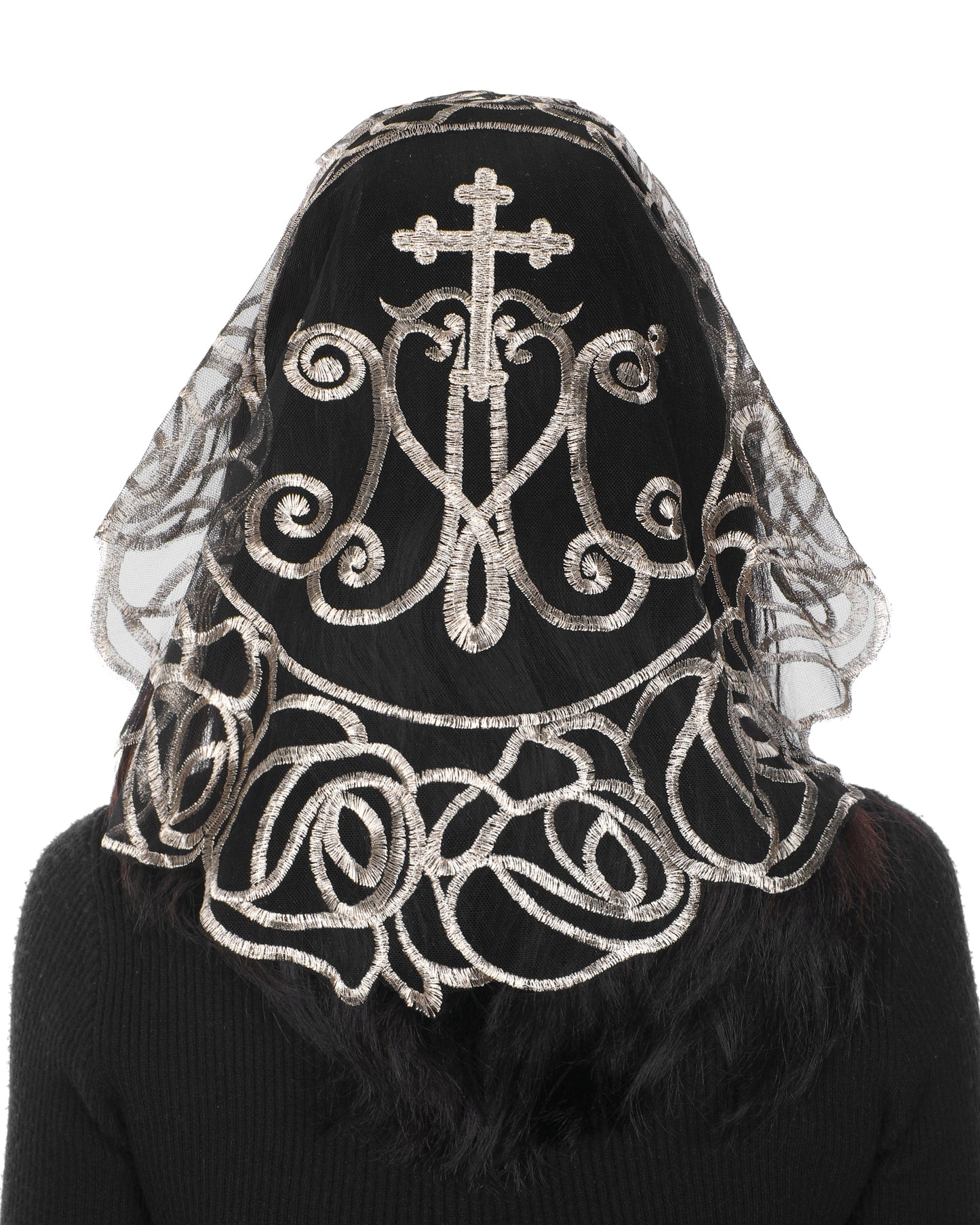 Bozidol Cross Rose Angel Veil - Bridal Mask Catholic Virgin Cross Rose Lace Angel Veil