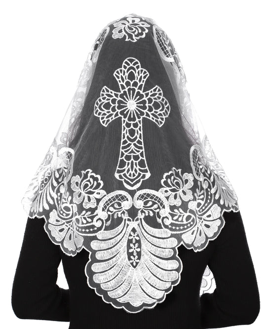 Bozidol Church Veil Catholic Mass Headband - Sacred Heart Embroidered Lace Triangle Headpiece Floral Church Veil