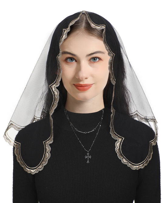 Bozidol Triangular Church Our Lady Short Veil - Embroidered Our Lady of Fatima Simple Short Triangle Church Wedding Veil
