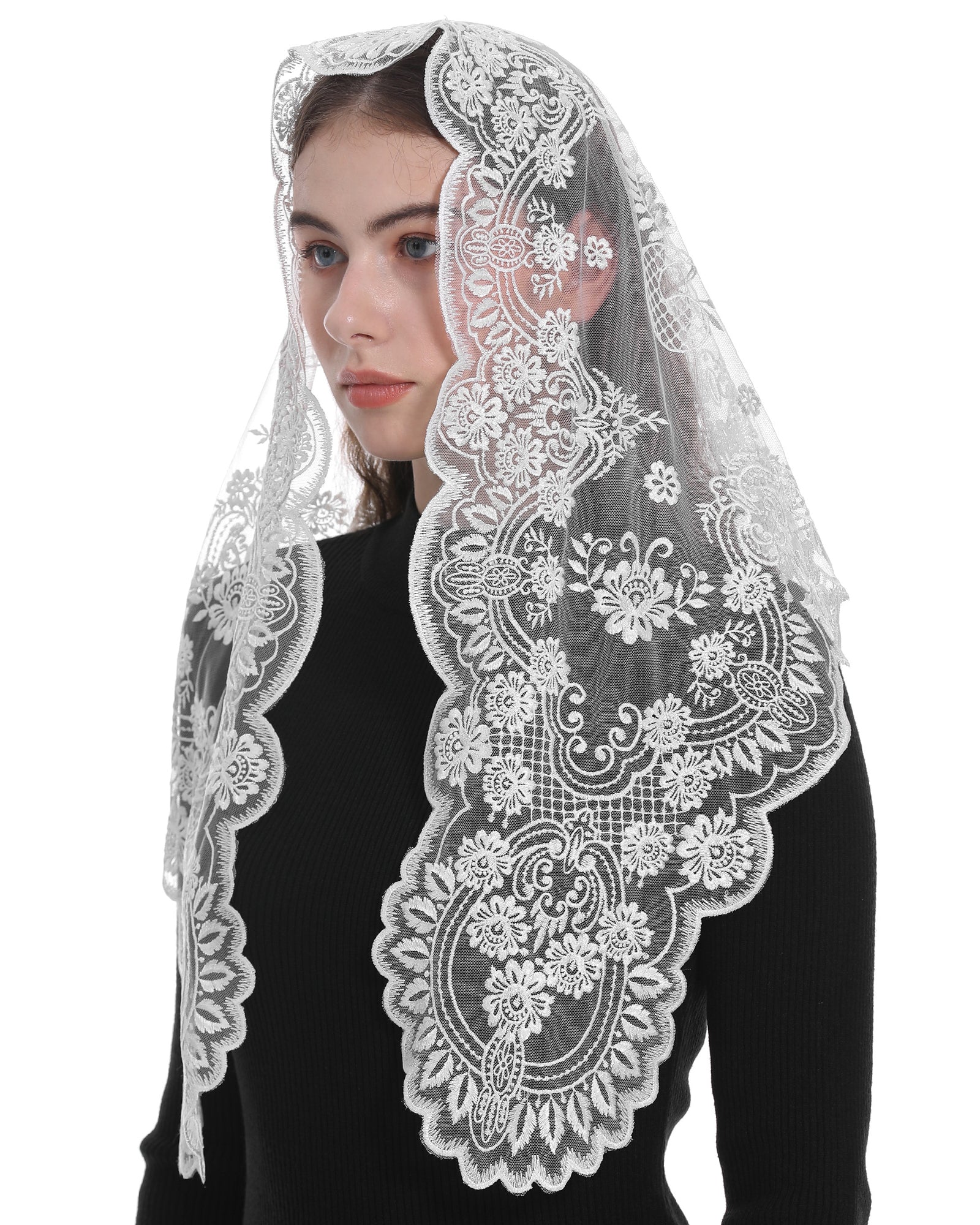 Bozidol Spanish Style Catholic Mass Mantillas Veil for Prayer Floral O