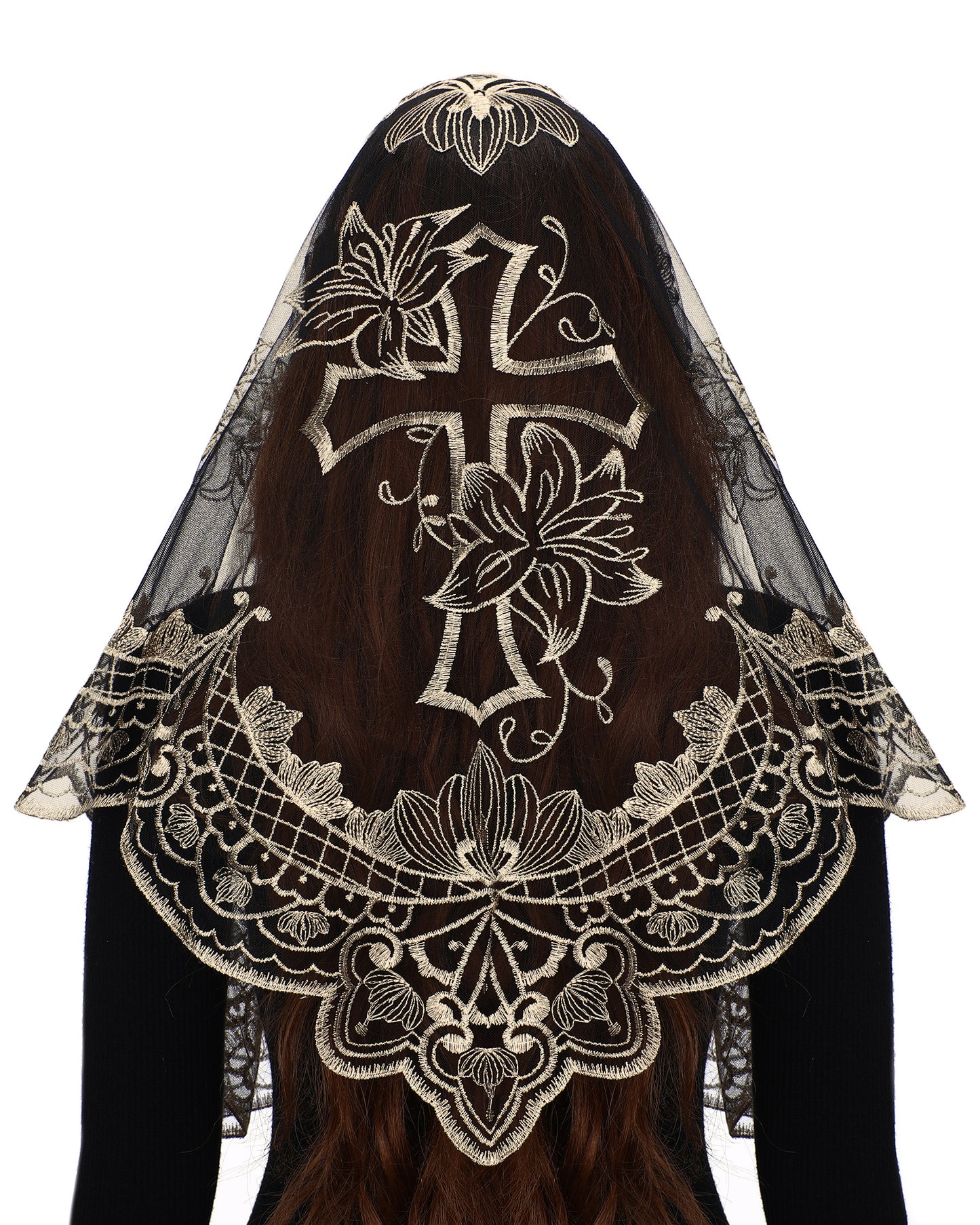 BOZIDOL White Triangle Veil -Lace Mantilla Catholic Church Chapel Veil Head Covering Latin Mass For Women