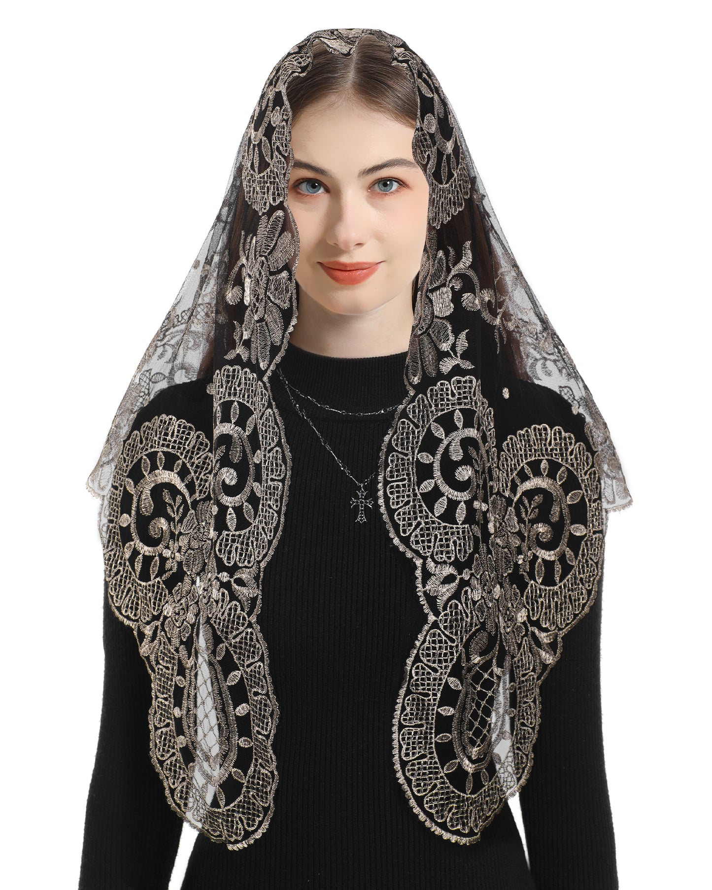 Bozidol Catholic Ladies Lace Veil - Our Lady of Camellia Sheer Catholic Ladies Triangle Lace Veil