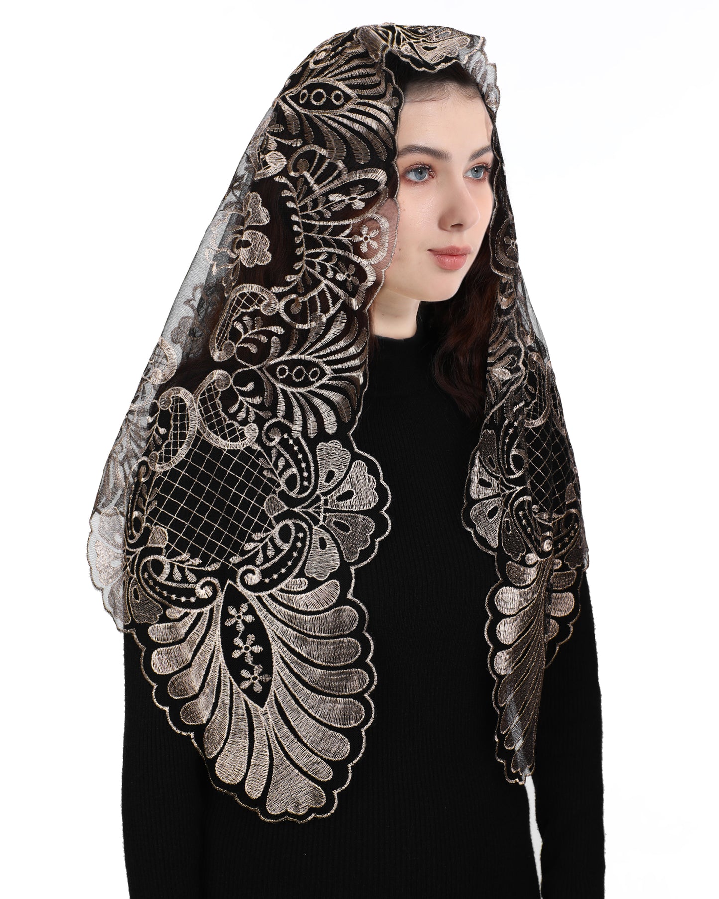 Bozidol Chapel Veils Catholic Mass Mantilla - Virgin Embroidery Lace Triangle Head Coverings Floral Church Veil