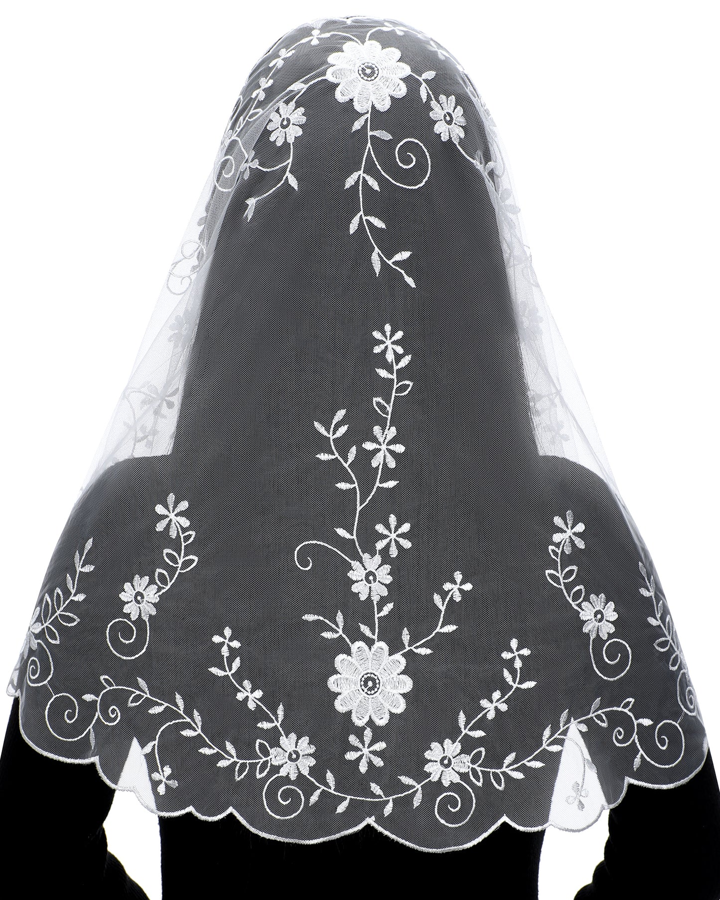 Bozidol Catholic Church Mass Veil Spanish Chapel Lace Mantilla Veil Christian Prayer Scarf Veil with Hair Clips (White)