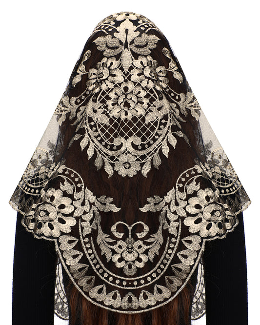 BOZIDOL Triangle Chapel Veil -Spanish Lace Floral Mantilla Veils Wrap Shawl Mass Head Covering