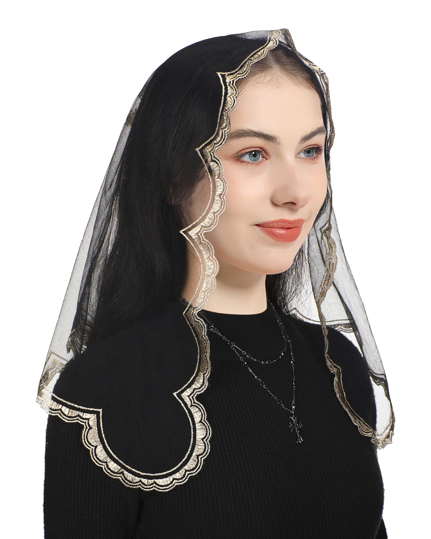 Bozidol Triangular Church Our Lady Short Veil - Embroidered Our Lady of Fatima Simple Short Triangle Church Wedding Veil