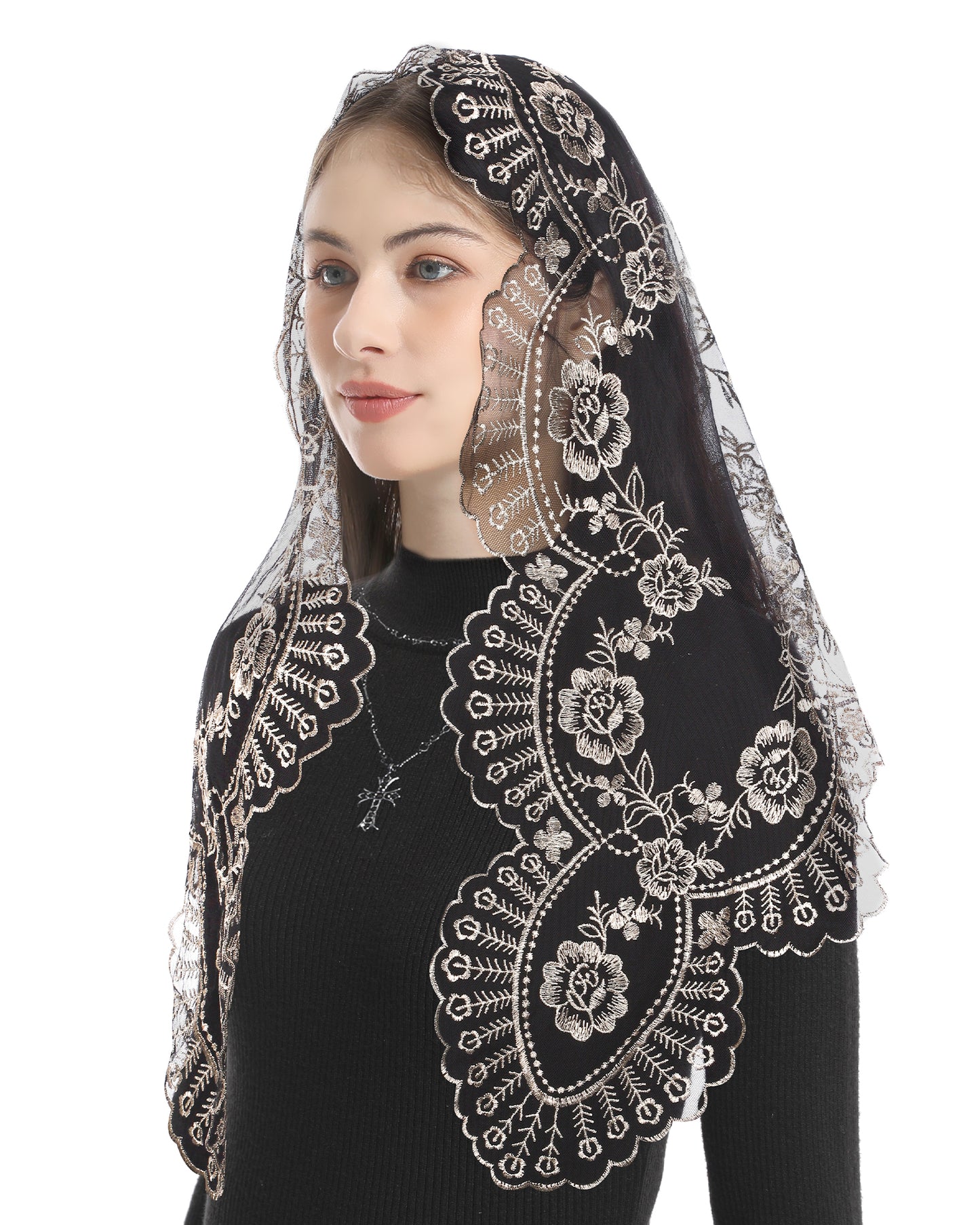 Bozidol Women's Catholic Mantilla: Veils Sacred Vintaged Lace Scarf Shawl Spanish Style Church Mass Veil