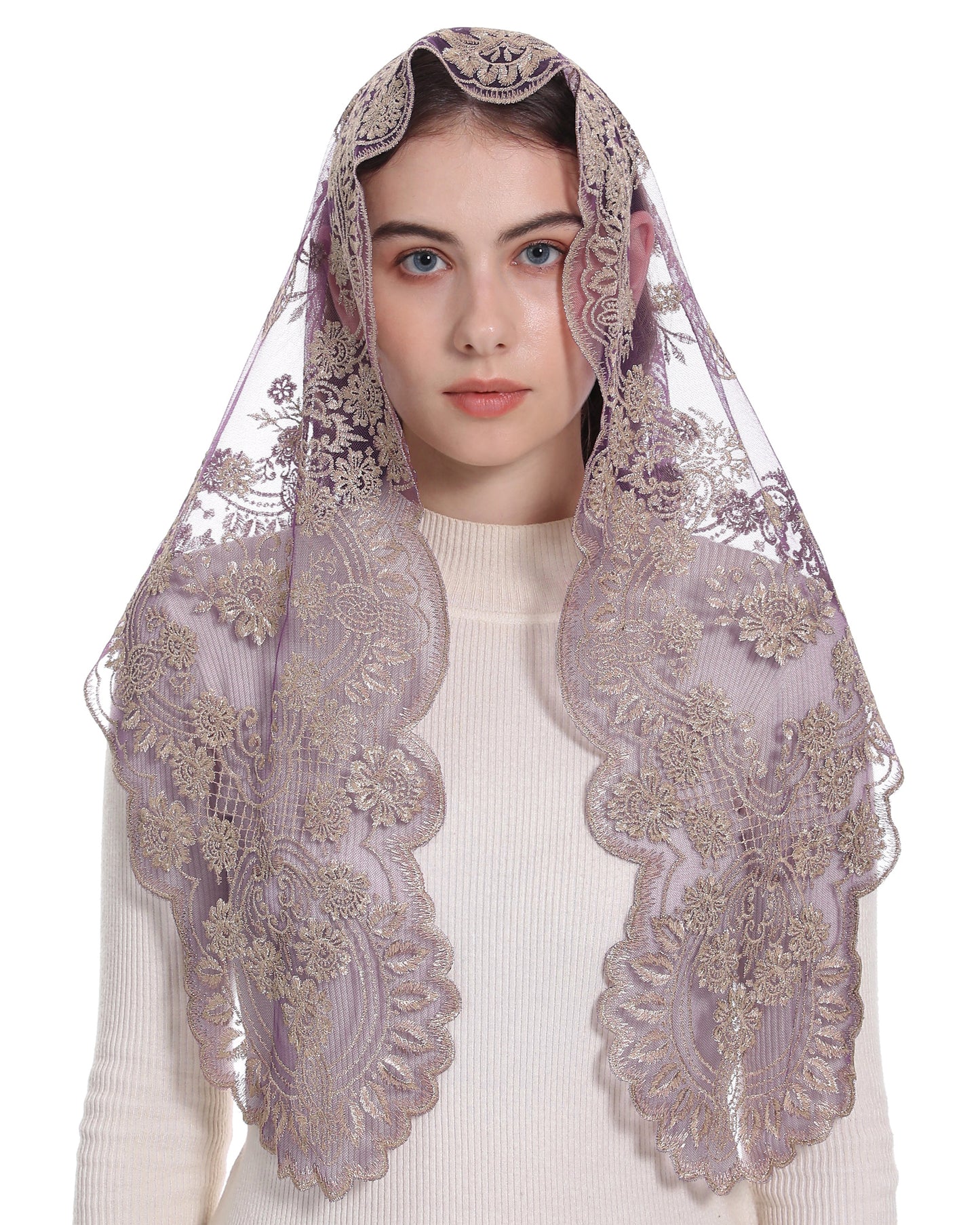 Bozidol Spanish Style Catholic Mass Mantillas Veil for Prayer Floral Orthodox Head Coverings Shawl Chapel Veils