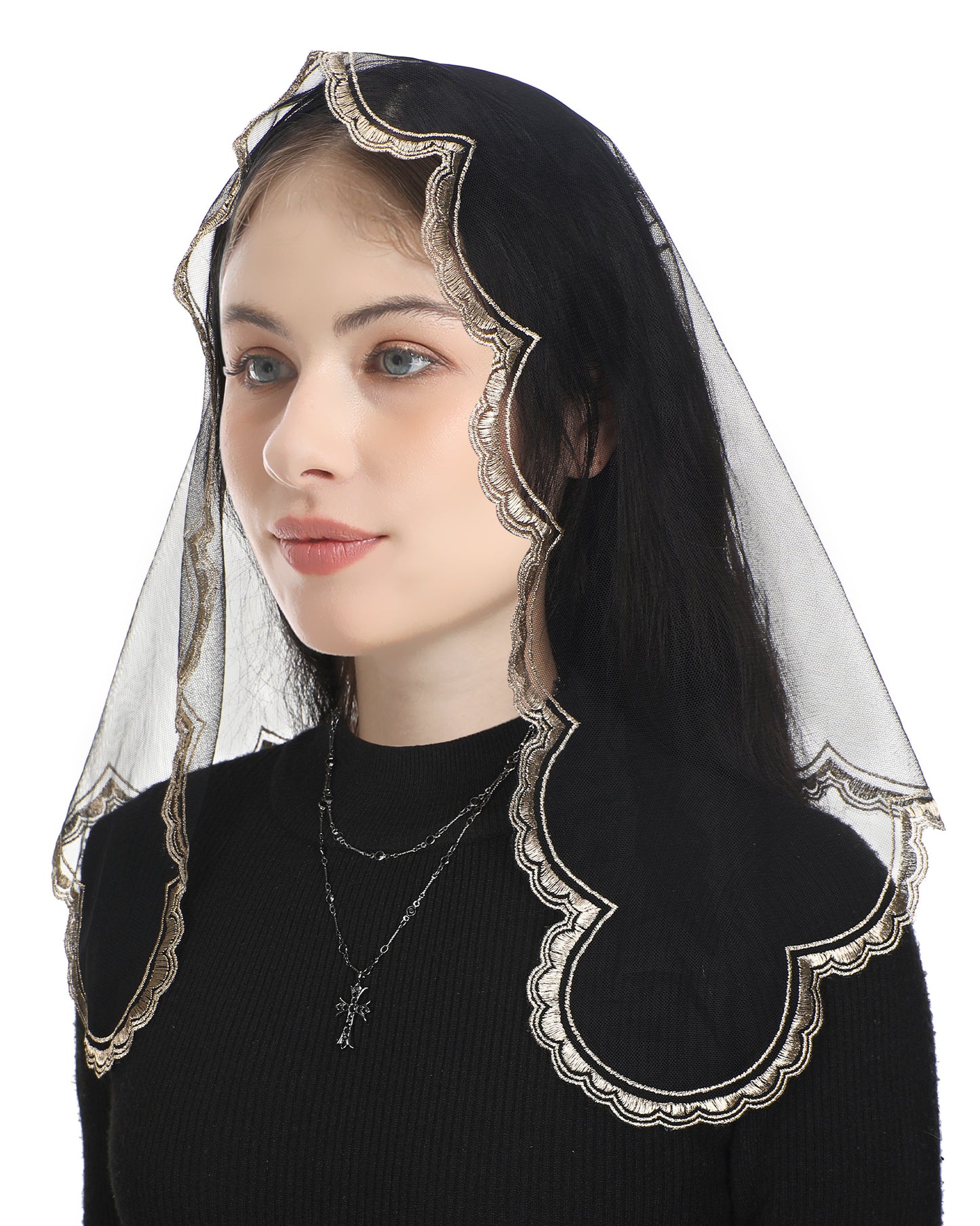 Bozidol Triangular Church Our Lady Short Veil - Embroidered Our Lady of Fatima Simple Short Triangle Church Wedding Veil