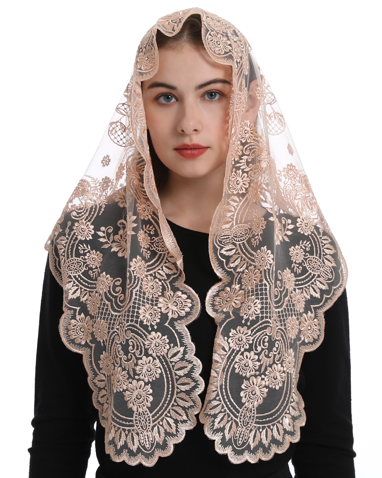 Bozidol Spanish Style Catholic Mass Mantillas Veil for Prayer Floral O