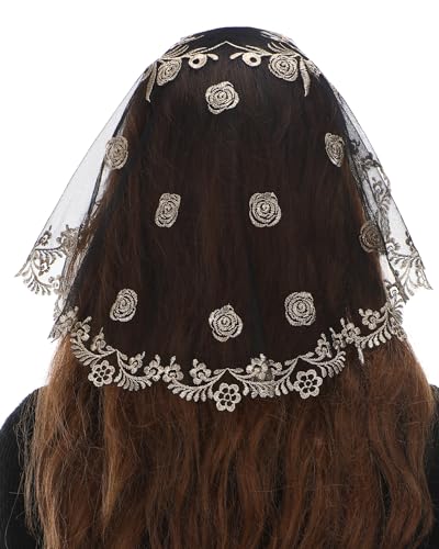 Bozidol Church Mantilla Catholic Veil Small D Shaped Embroidered Lace Chapel Veils for Women Girls Latin Mass Head Coverings