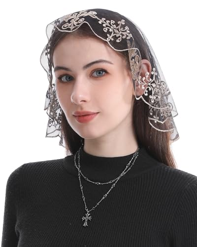 Bozidol Church Mantilla Catholic Veil Small D Shaped Embroidered Lace Chapel Veils for Women Girls Latin Mass Head Coverings