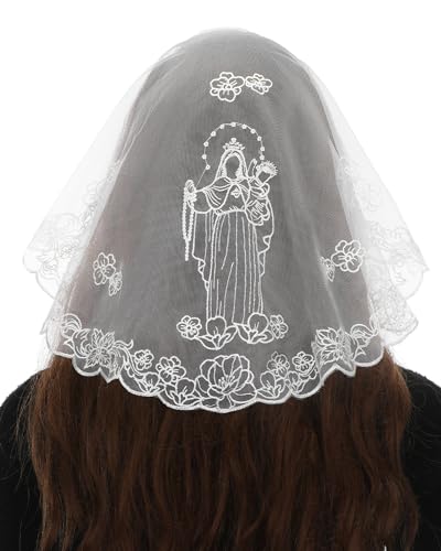 Bozidol Church Mantilla Catholic Veil Small D Shaped Embroidered Lace Chapel Veils for Women Girls Latin Mass Head Coverings