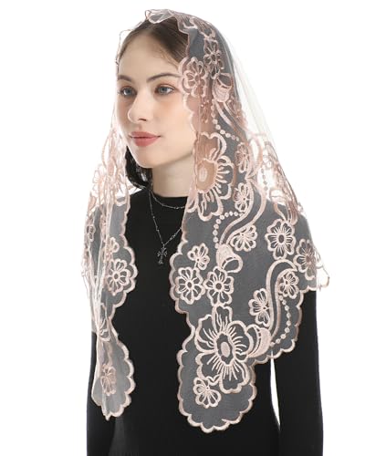 Bozidol Triangle Church Head Covering  Madonna Camellia Embroidered Veil Chapel Veil for women