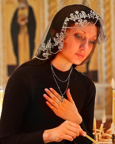 Bozidol Church Mantilla Catholic Veil Small D Shaped Embroidered Lace Chapel Veils for Women Girls Latin Mass Head Coverings