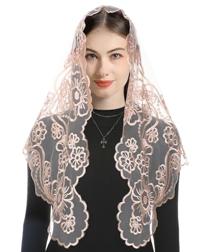 Bozidol Triangle Church Head Covering  Madonna Camellia Embroidered Veil Chapel Veil for women