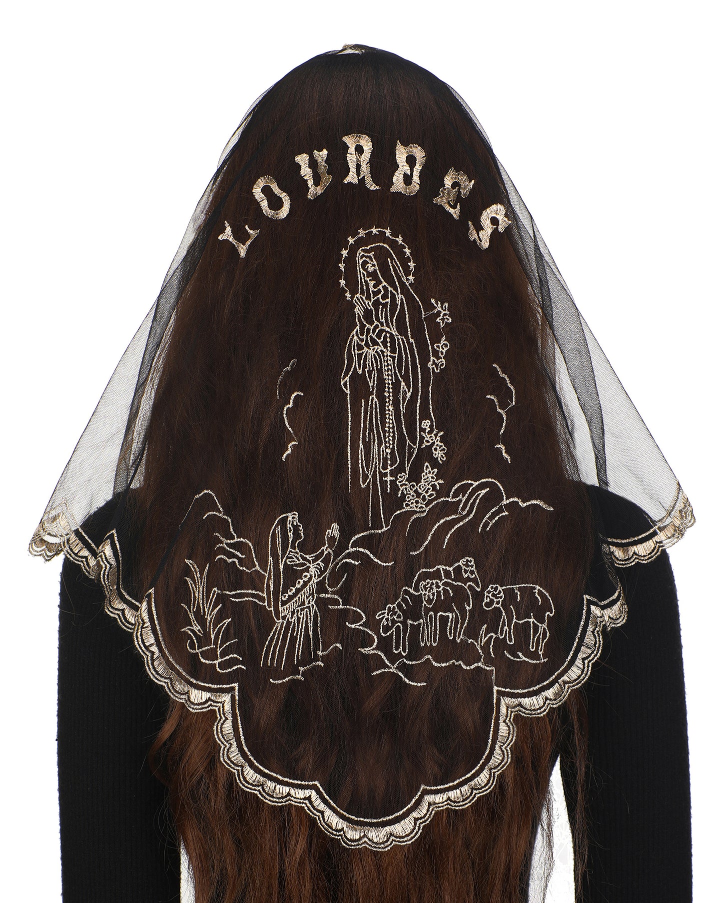 Bozidol Triangular Church Our Lady Short Veil - Embroidered Our Lady of Fatima Simple Short Triangle Church Wedding Veil