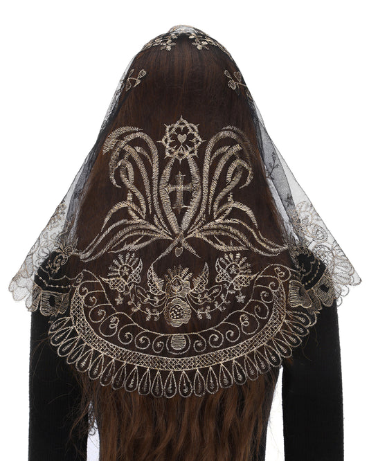Bozidol Religious Triangle Women's Veil - Accessory Religious Embroidery Sheer Triangle Ladies Overlay Lace Veil