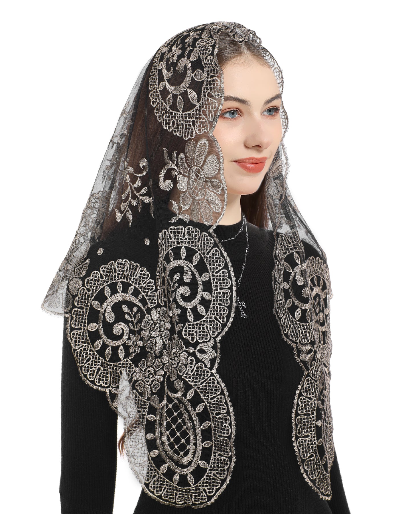 Bozidol Catholic Ladies Lace Veil - Our Lady of Camellia Sheer Catholic Ladies Triangle Lace Veil