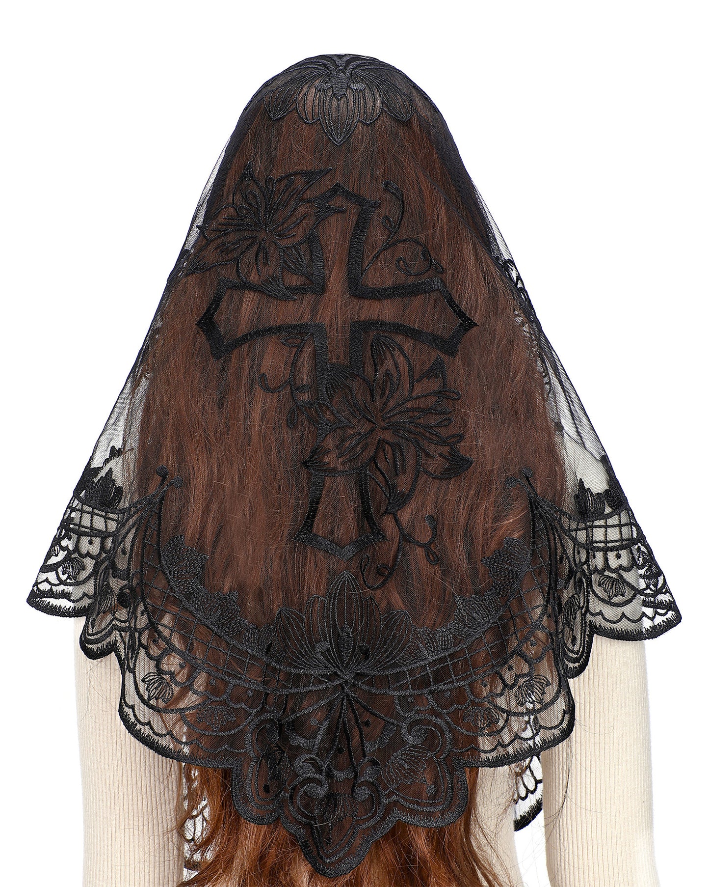 BOZIDOL White Triangle Veil -Lace Mantilla Catholic Church Chapel Veil Head Covering Latin Mass For Women