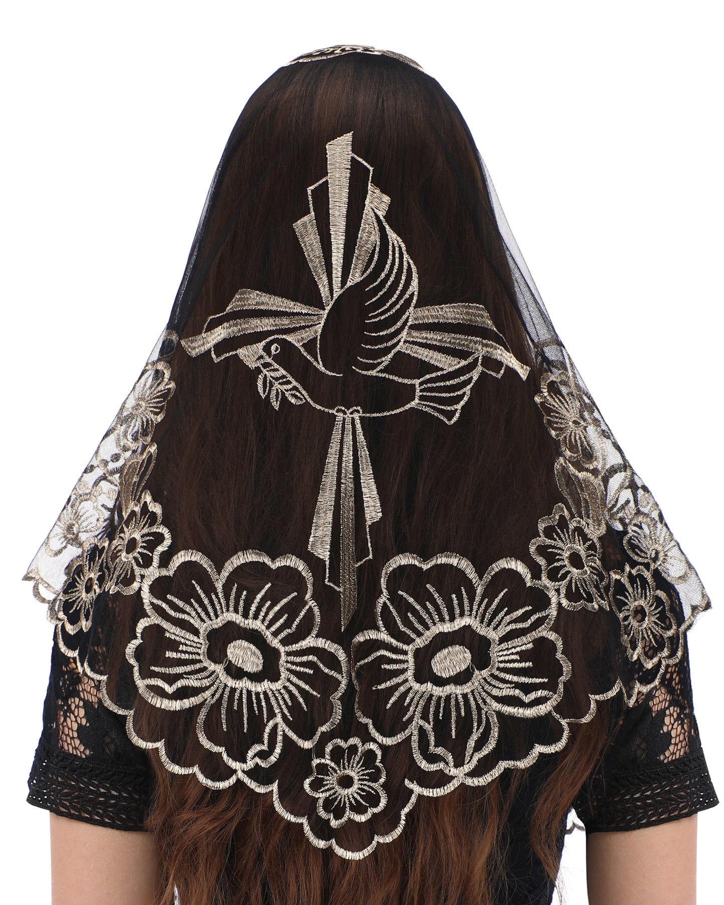 Bozidol Triangle Mantilla Church Veil - Cross Camellia Embroidered Wedding Bridal Veil Accessories