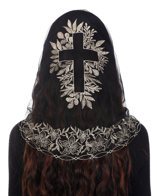 Bozidol Lace Mantilla Church Veil - Rectangular Shape Head Coverings Lace Veils Church Chapel Veils Black Gold