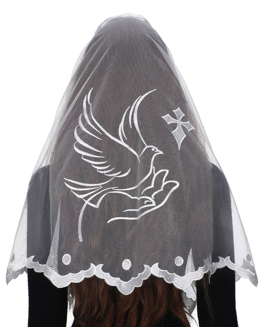 Bozidol D-Shaped Holy Cross Women's Veil - Catholic Church Holy Spirit Cross Embroidery D Shape Women's Veil