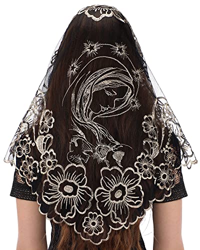 Bozidol Triangle Church Head Covering  Madonna Camellia Embroidered Veil Chapel Veil for women