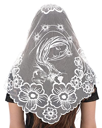 Bozidol Triangle Church Head Covering  Madonna Camellia Embroidered Veil Chapel Veil for women