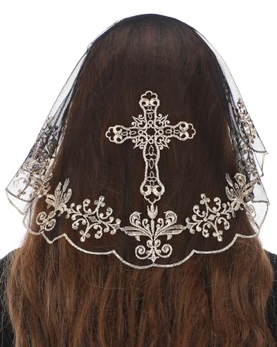 Bozidol Church Mantilla Catholic Veil Small D Shaped Embroidered Lace Chapel Veils for Women Girls Latin Mass Head Coverings