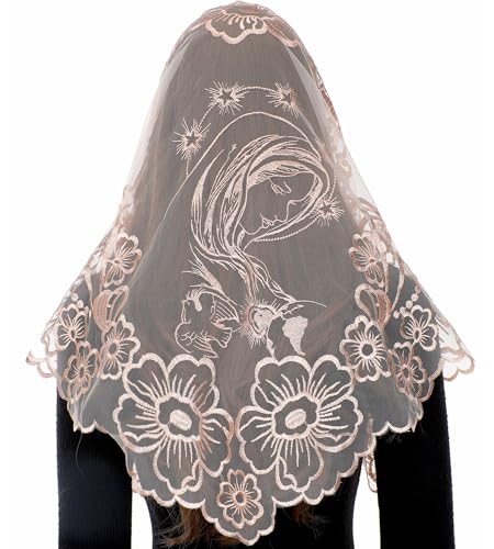 Bozidol Triangle Church Head Covering  Madonna Camellia Embroidered Veil Chapel Veil for women