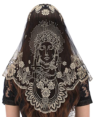 Bozidol Triangle Church Head Covering  Madonna Camellia Embroidered Veil Chapel Veil for women