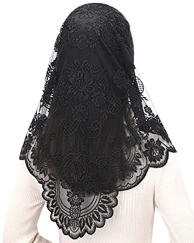 Bozidol Triangle Catholic Chapel Mantilla Veils  Short Camellia Embroidery Latin Mass Scarf Church Lace Veil with Gift Box