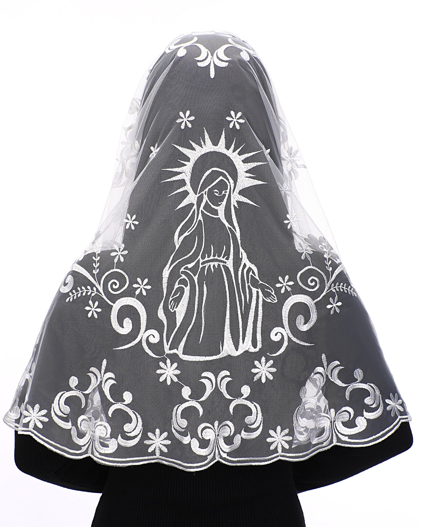 Bozidol Catholic Veil Church Mantilla Velos para ir a la Iglesia Lace Chapel Mass Veil Religious Gift for Women (White)