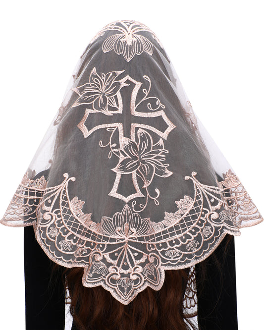 BOZIDOL White Triangle Veil -Lace Mantilla Catholic Church Chapel Veil Head Covering Latin Mass For Women