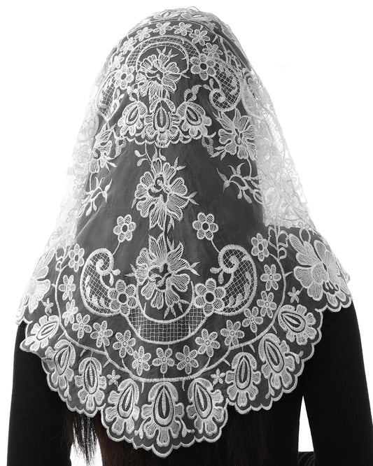 Bozidol Triangle Catholic Church Mantilla Veils for Religious Christian Floral Lace Scarf Shawl Veil with Hairclips